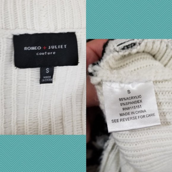 Romeo + Juliet Couture White & Black Checkered Knit Waterfall Cardigan - Picture 6 of 6